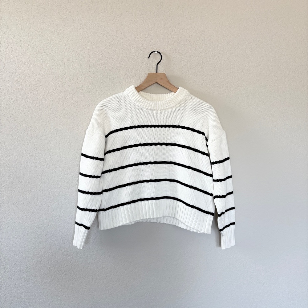 Quince 100% Cotton Black and White Striped Sweater XS